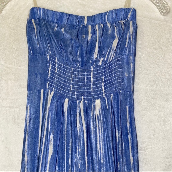 Blue and White Strapless Maxi Dress - Picture 2 of 3